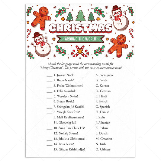 Merry Christmas Around The World Printable Game Card by LittleSizzle
