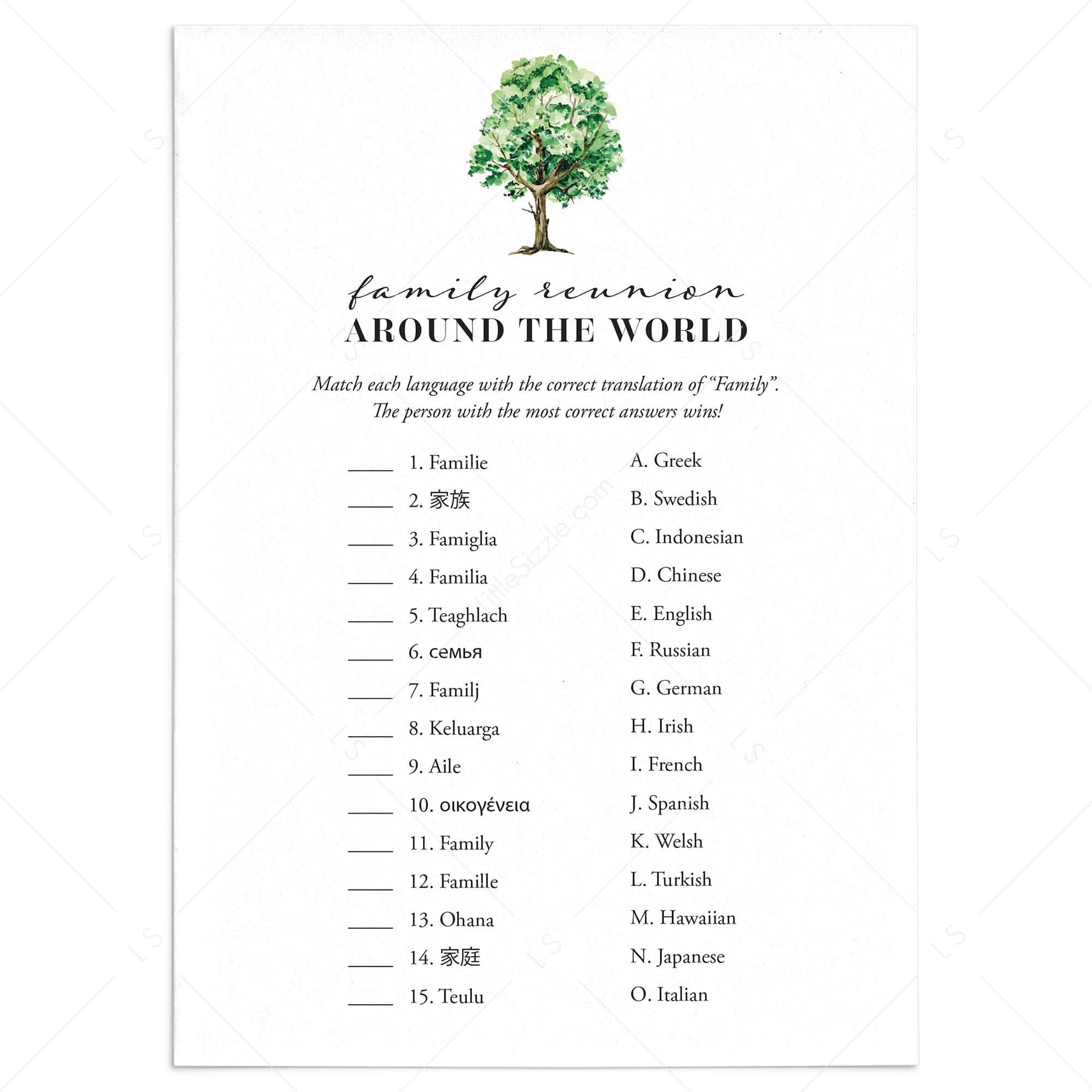 Printable Family Around The World Game with Answers by LittleSizzle