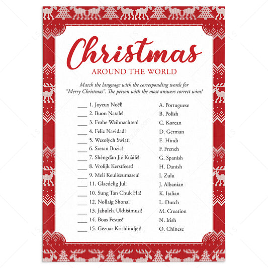 Merry Christmas In Different Languages Quiz with Answers Printable by LitlleSizzle