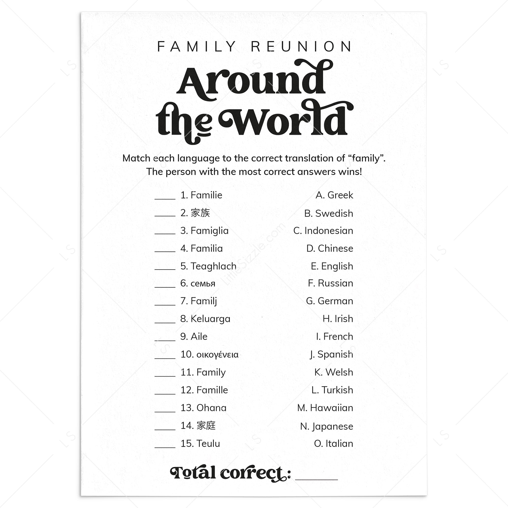 Printable Family Around The World Game with Answers by LittleSizzle