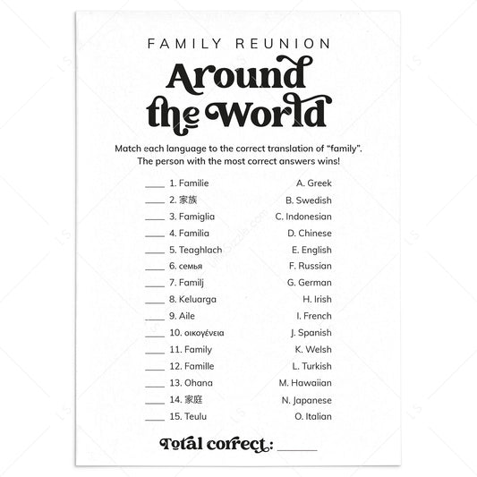 Printable Family Around The World Game with Answers by LittleSizzle