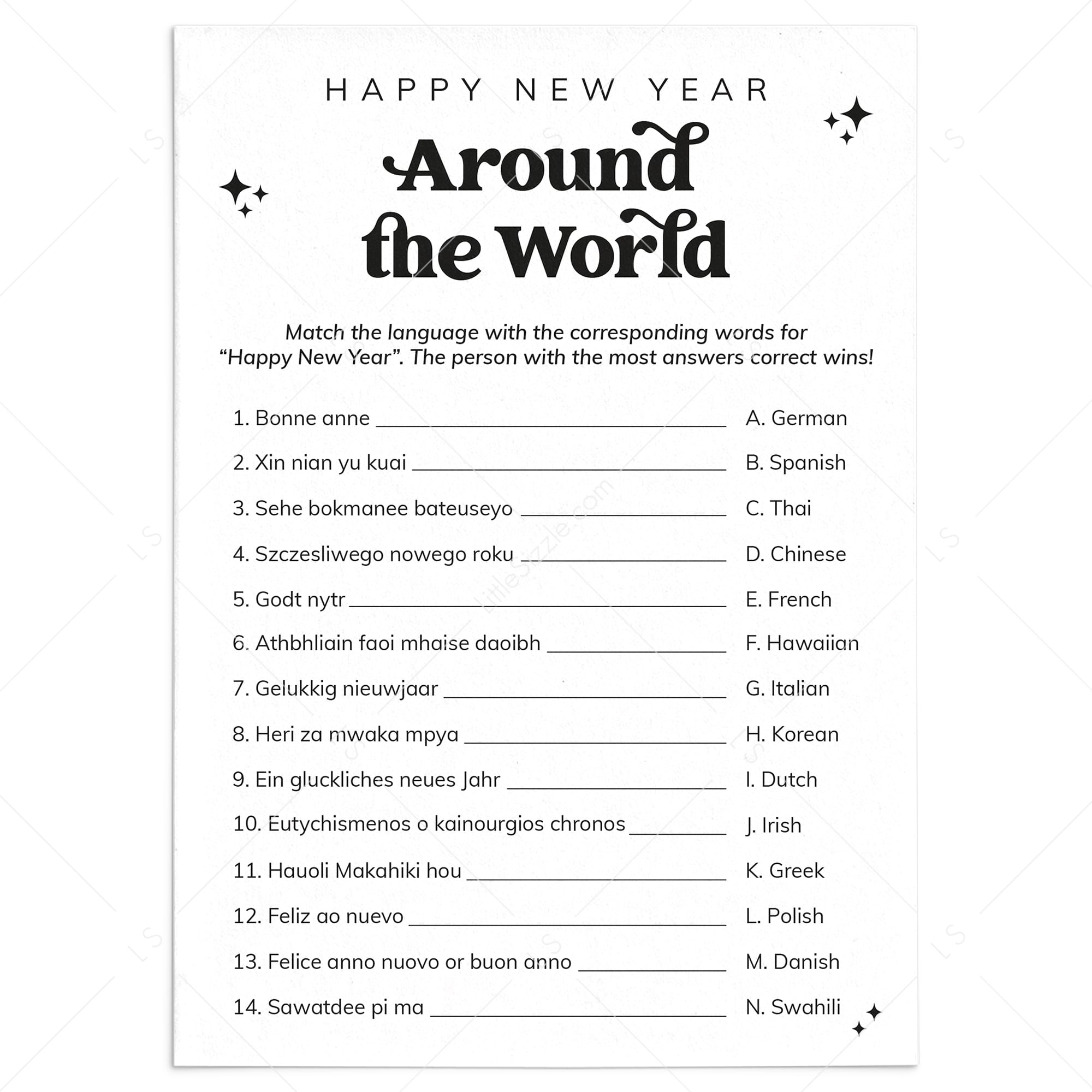 Happy New Year Around The World Quiz with Answer Key Printable by LittleSizzle
