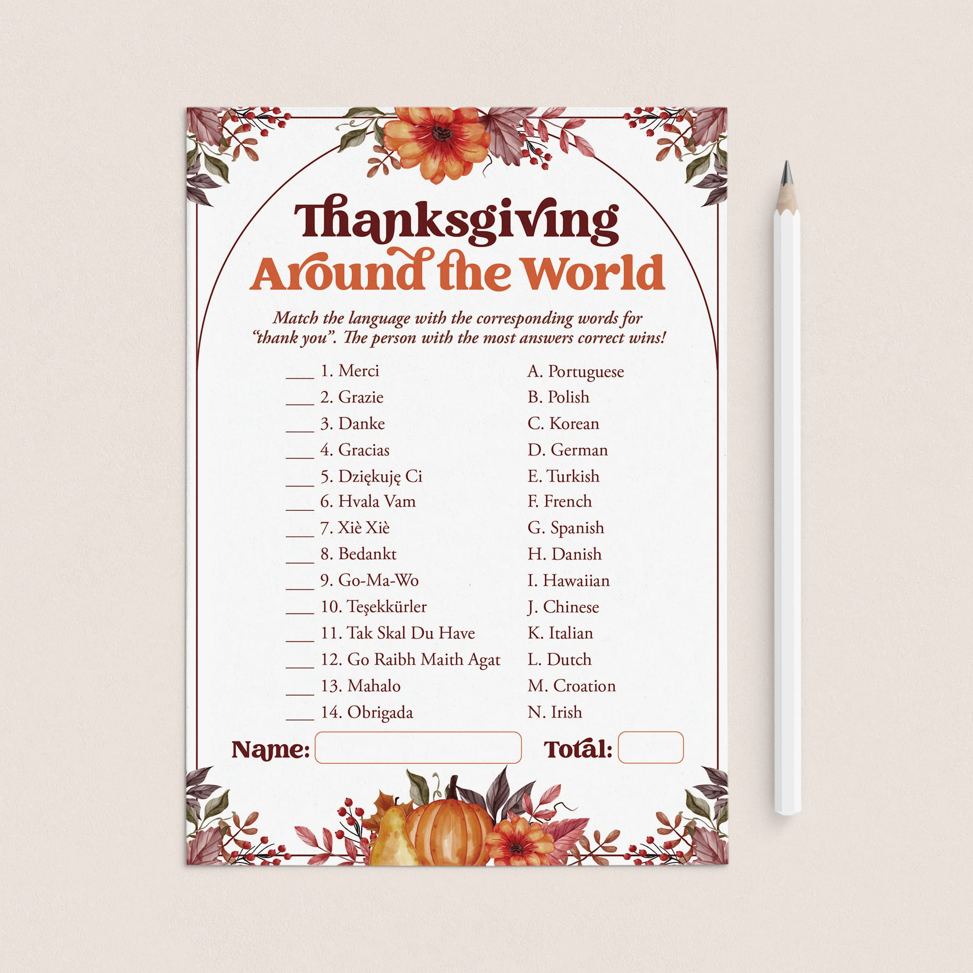 Thank You Around The World Game for Thanksgiving Printable by LittleSizzle