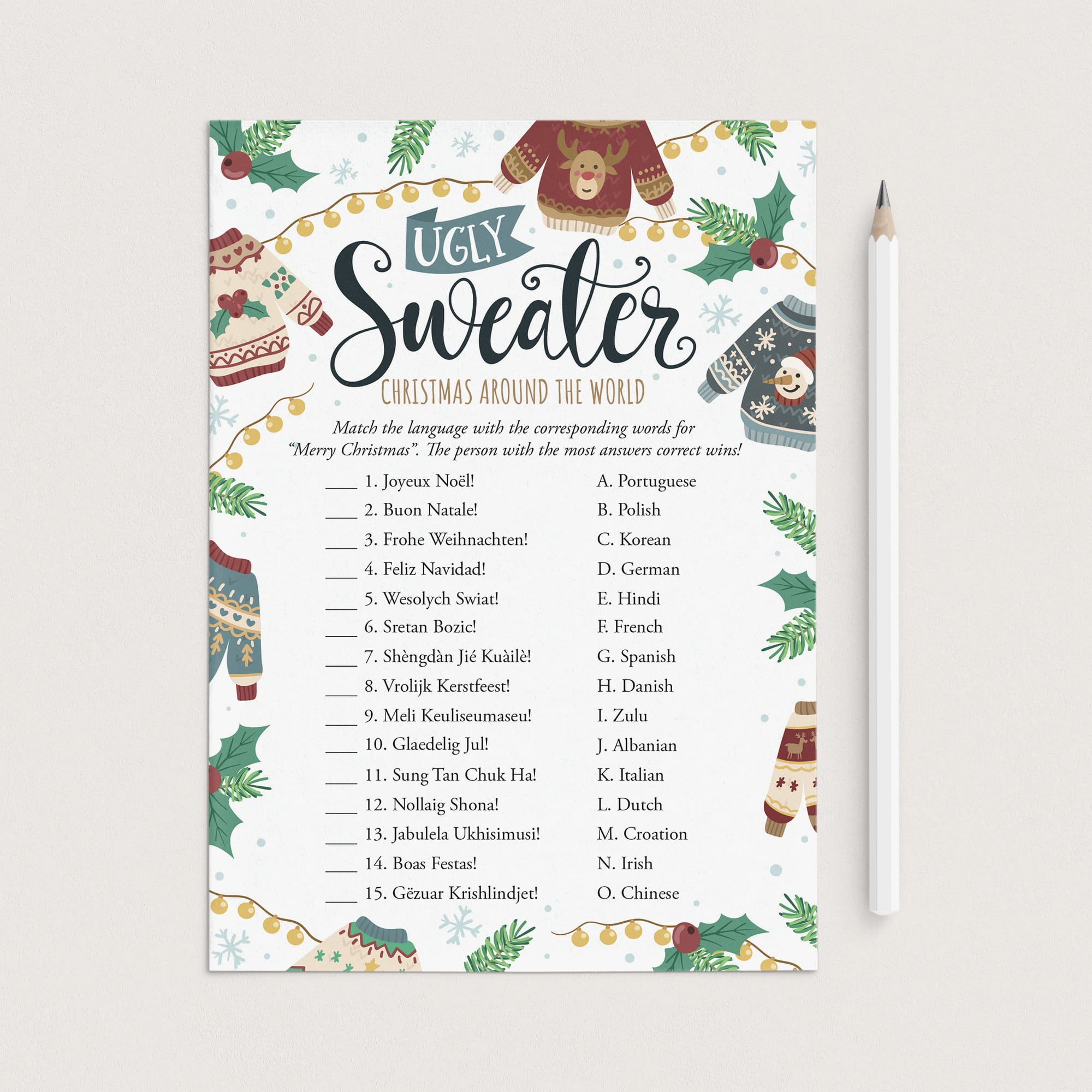 Ugly Sweater Party Game Printable Christmas Around The World by LittleSizzle