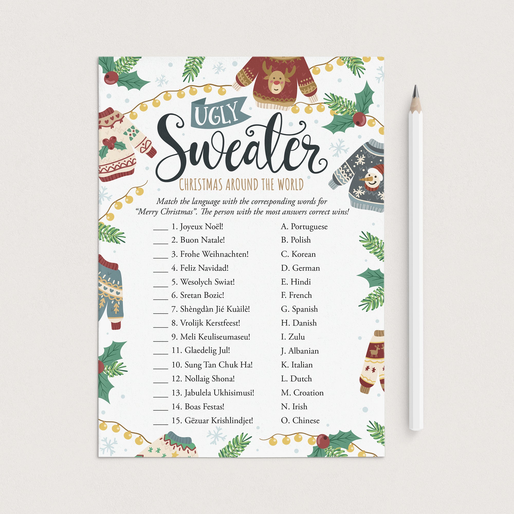 Ugly Sweater Party Game Printable Christmas Around The World by LittleSizzle