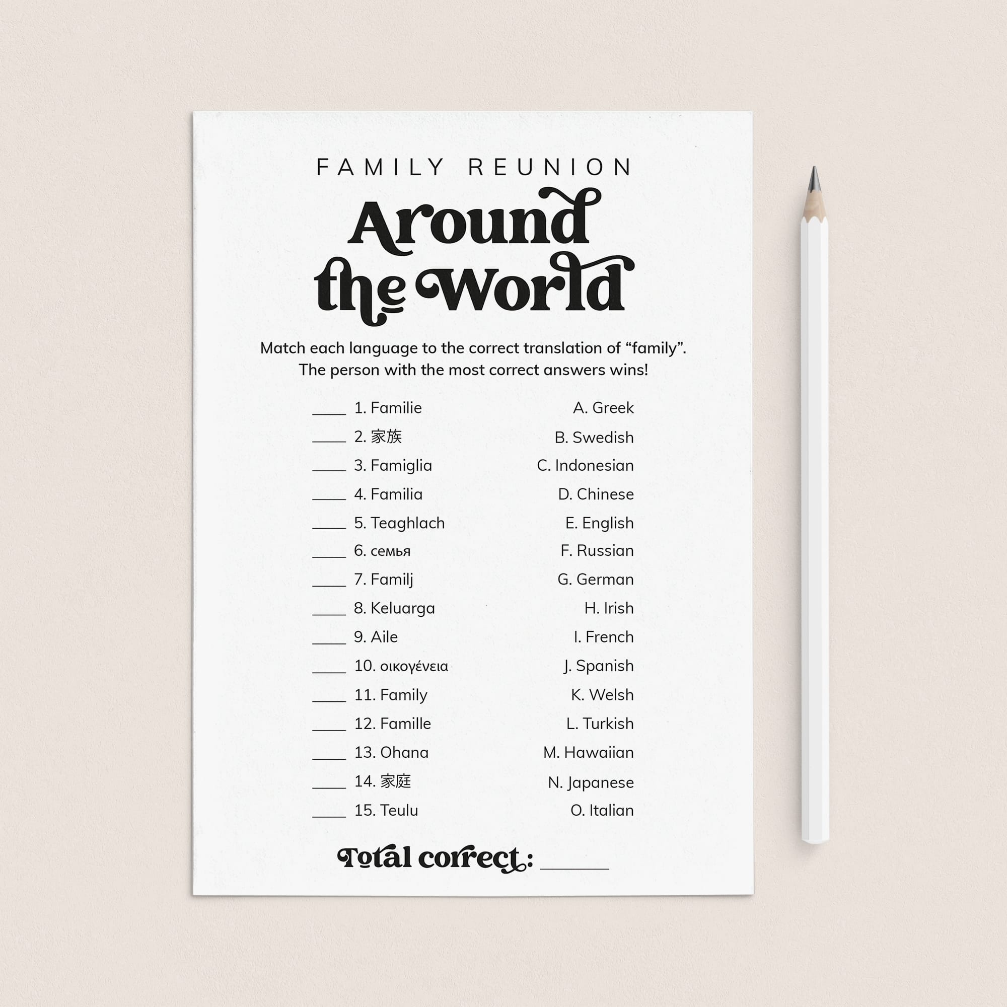 Printable Family Around The World Game with Answers by LittleSizzle