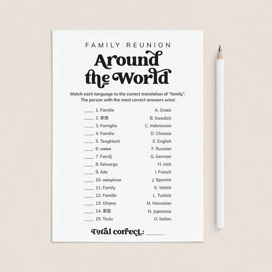 Printable Family Around The World Game with Answers by LittleSizzle