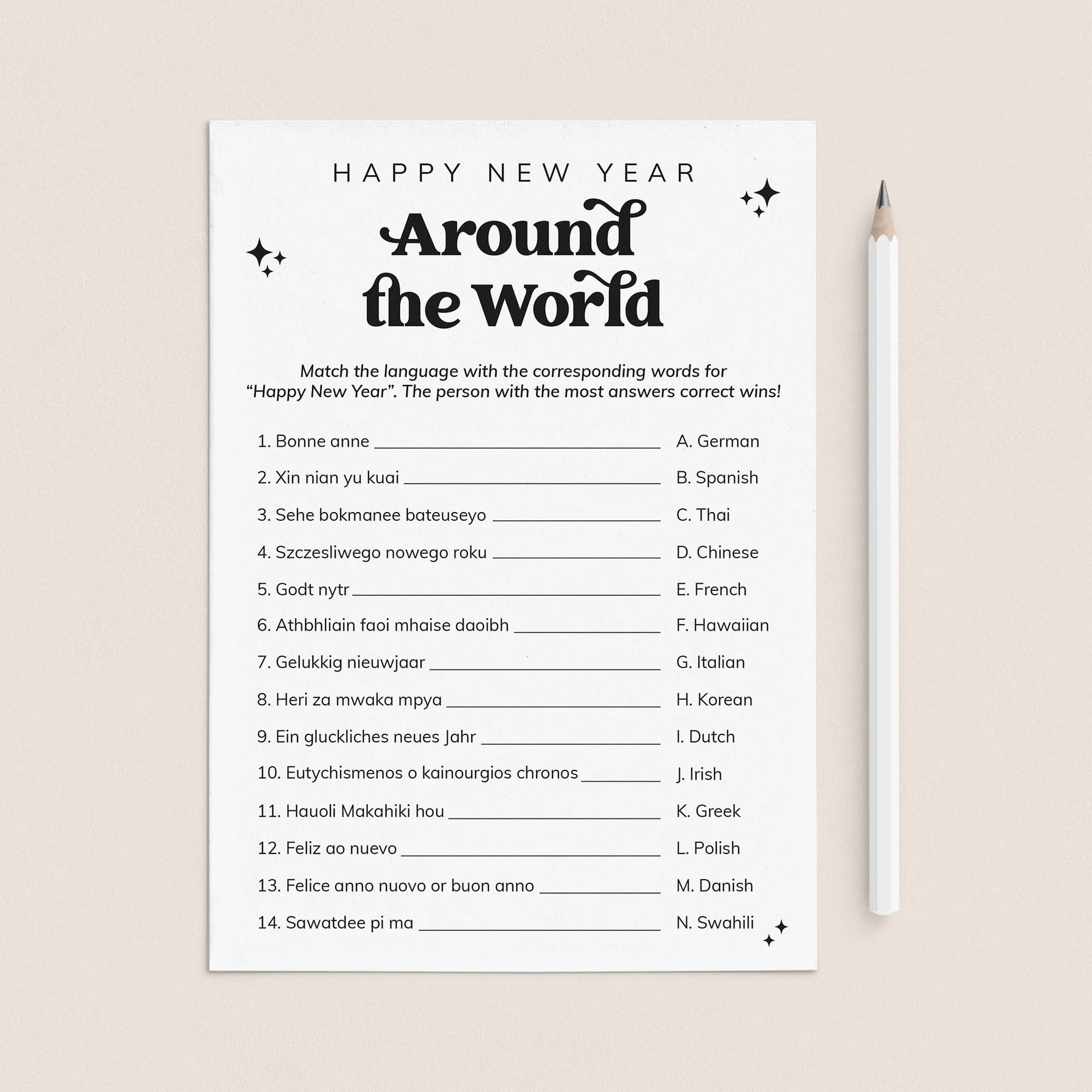Happy New Year Around The World Quiz with Answer Key Printable by LittleSizzle