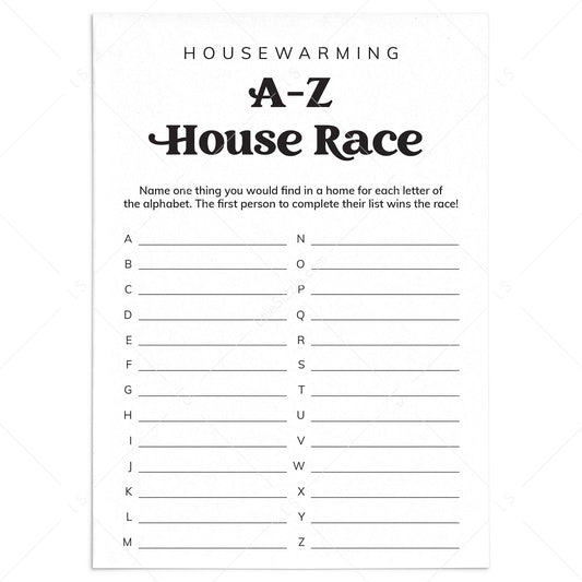 Housewarming A-Z Race Printable by LittleSizzle