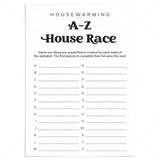 Housewarming A-Z Race Printable by LittleSizzle
