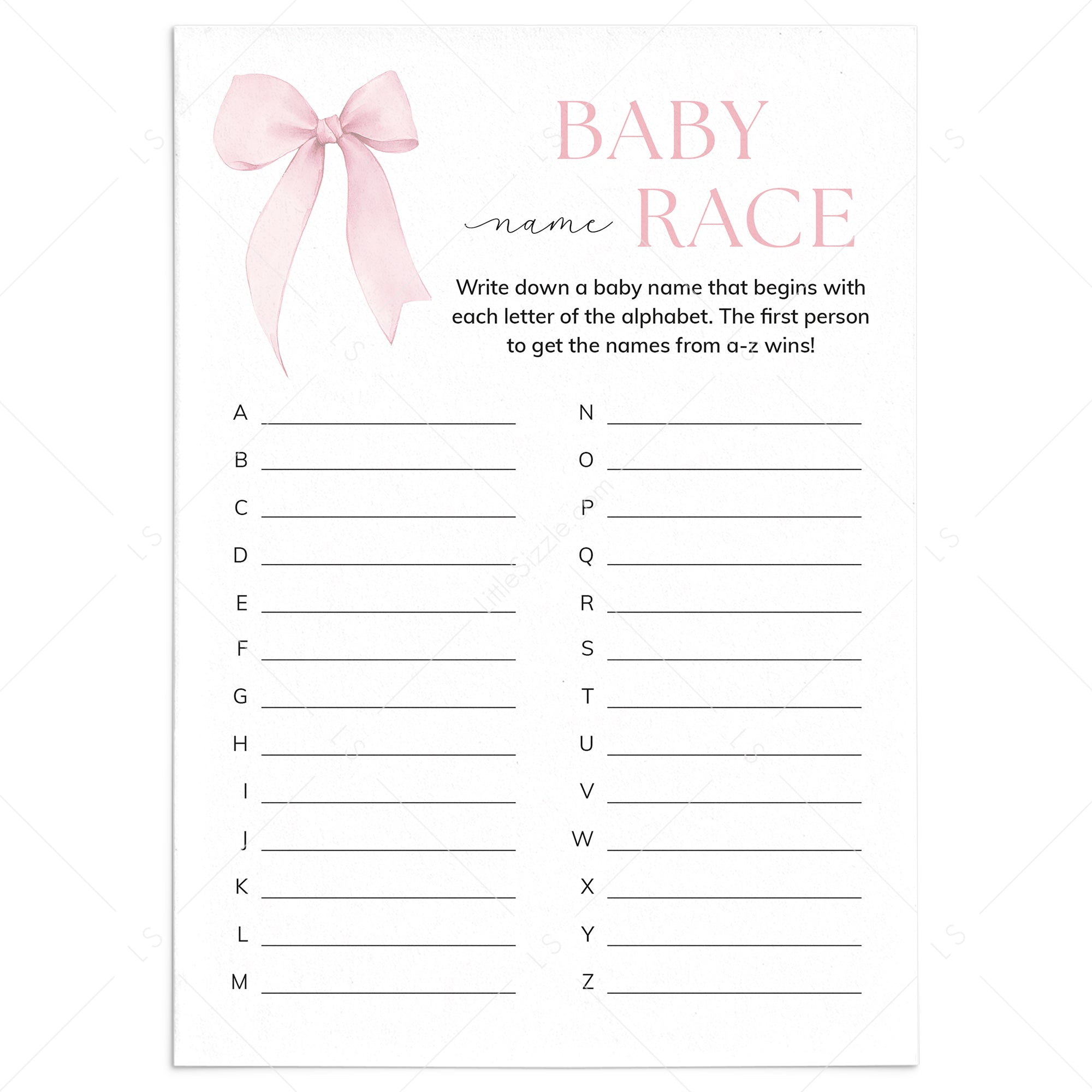 Coquette Pink Bow Name Race Game Printable by LittleSizzle