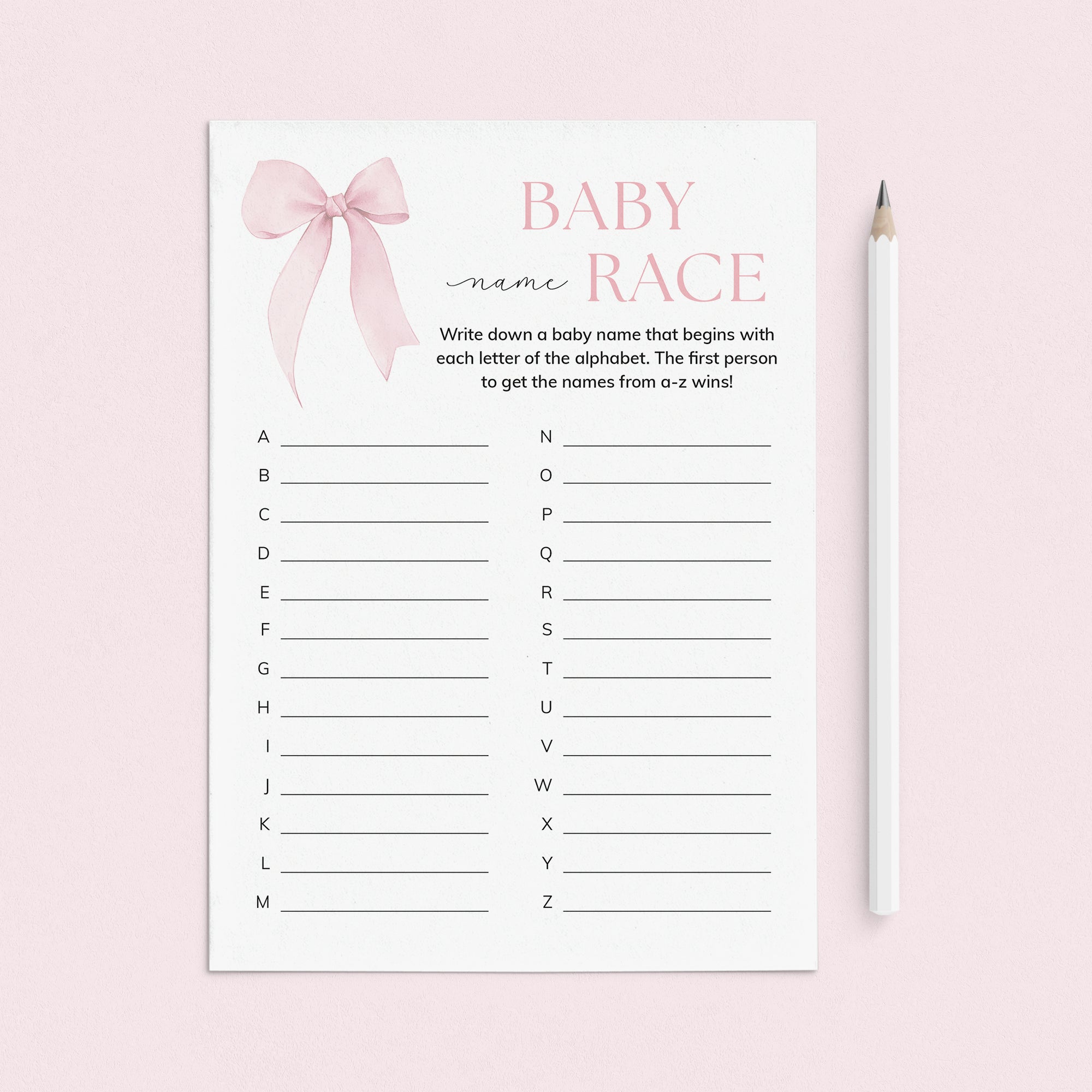 Coquette Pink Bow Name Race Game Printable by LittleSizzle