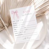 Pink Coquette Baby Shower Predictions Cards Printable