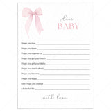 Pink Bow Wishes for Baby Cards Printable by LittleSizzle