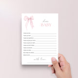 Pink Bow Wishes for Baby Cards Printable