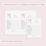 Pink Bow Wishes for Baby Cards Printable