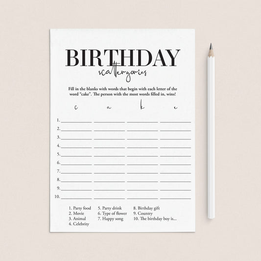 Mens Birthday Party Game Scattergories Printable by LittleSizzle