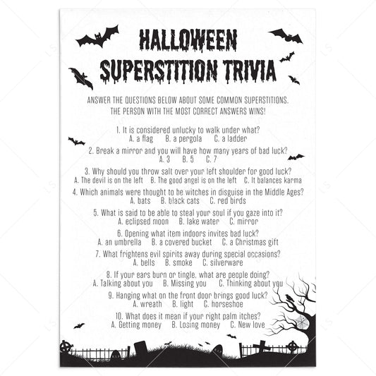 Black Halloween Trivia Quiz Questions and Answers Printable by LittleSizzle