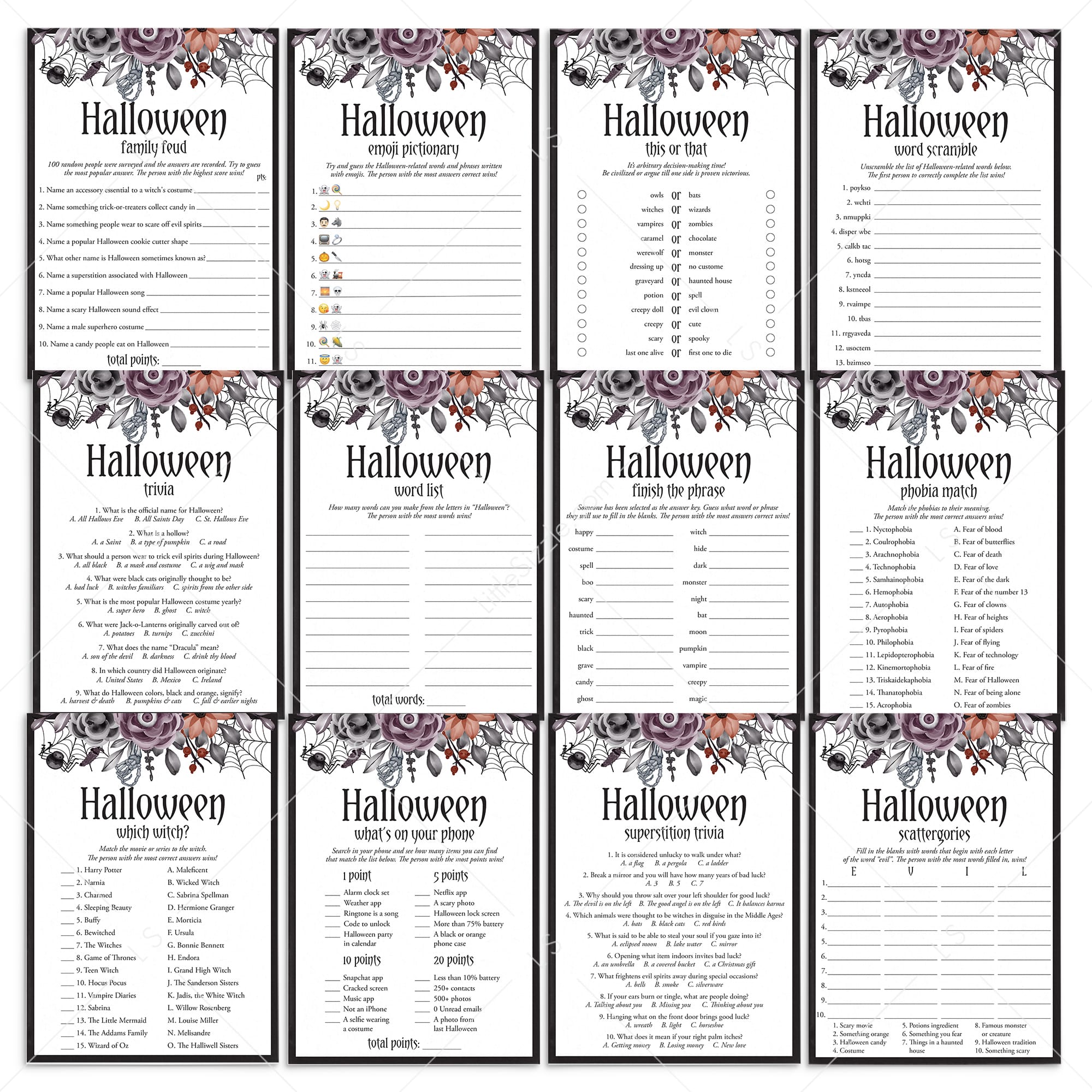 Gothic Halloween Party Games Bundle Printable by LittleSizzle