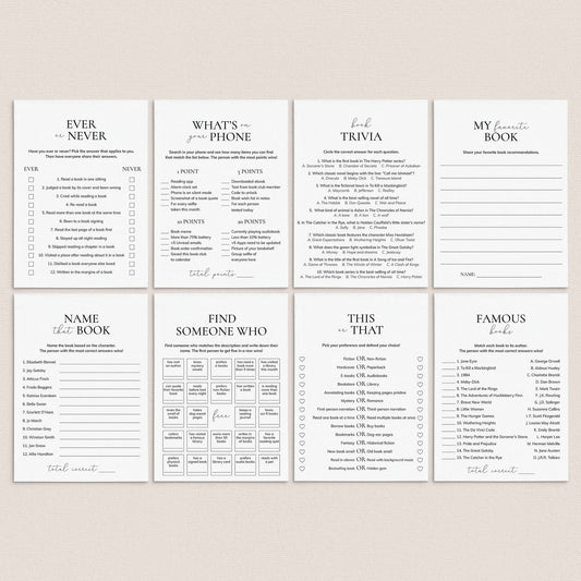 8 Book Club Games Printable Icebreakers for Book Club by LittleSizzle