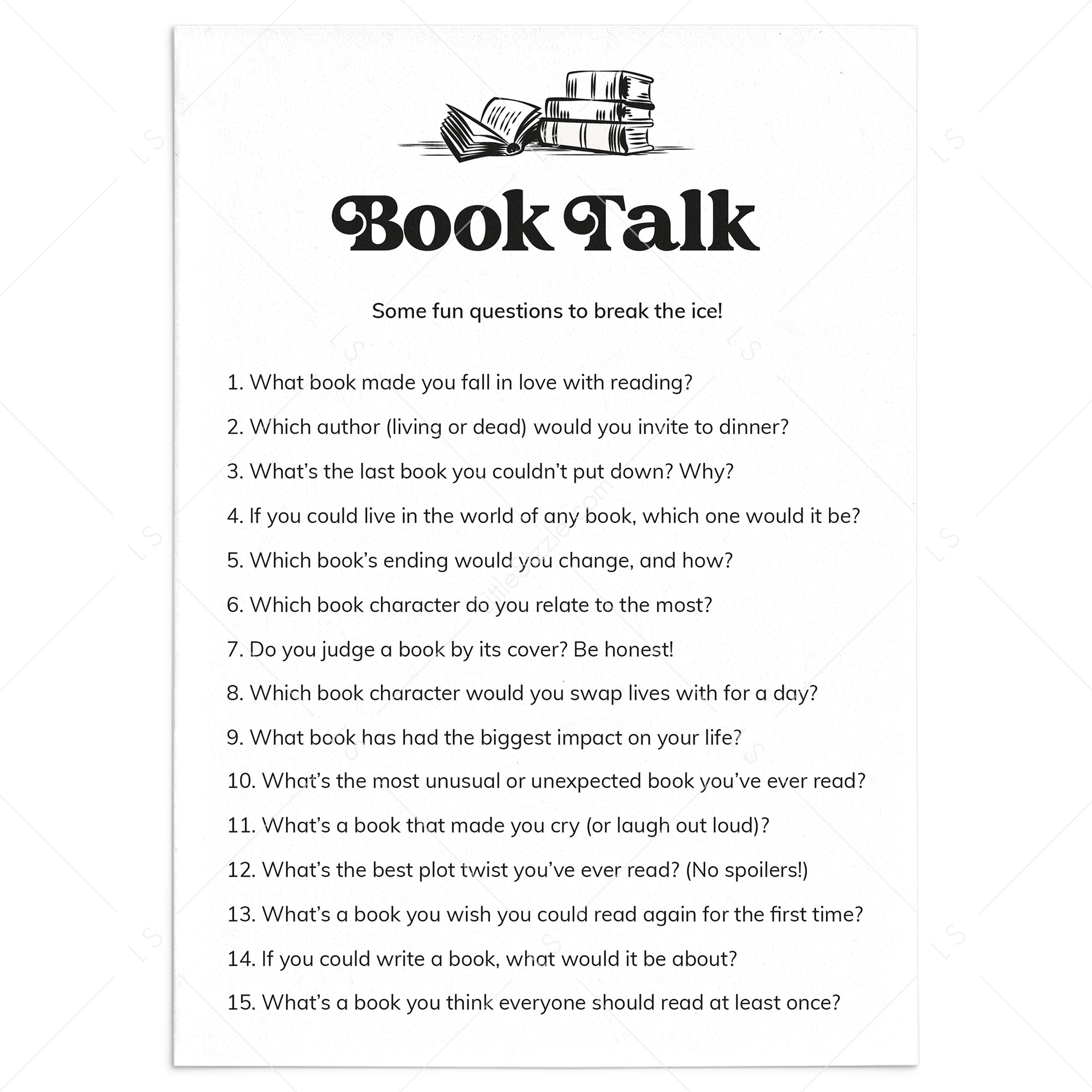 Book Club Get To Know You Questions Printable by LittleSizzle