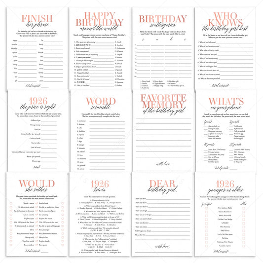 Born In 1926 100th Birthday Party Games Bundle For Women by LittleSizzle