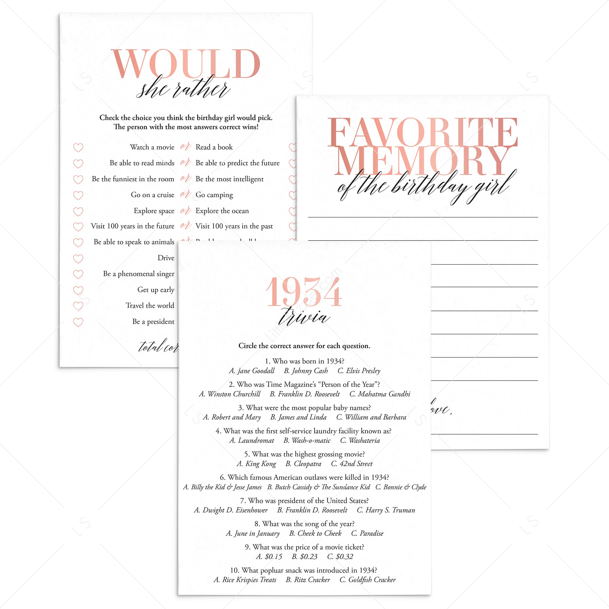 91st Birthday Games For Her Born in 1934 by LittleSizzle