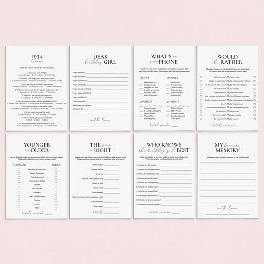 Born in 1934 Birthday Games for Her Printable by LittleSizzle
