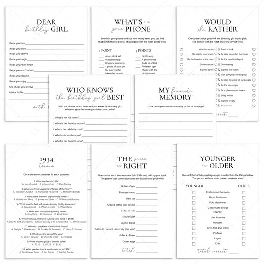 Born in 1934 Birthday Games for Her Printable by LittleSizzle
