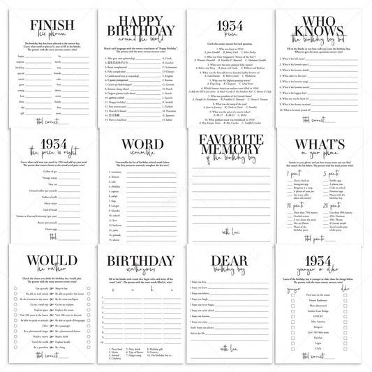 Born in 1934 90th Birthday Party Games Bundle For Men by LittleSizzle