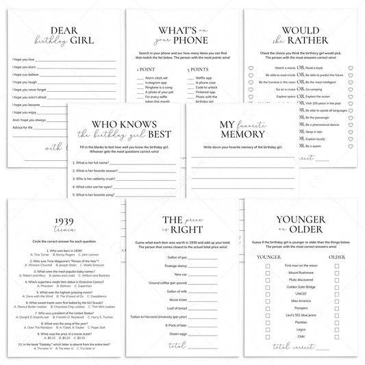 Born in 1939 Birthday Games for Her Printable by LittleSizzle