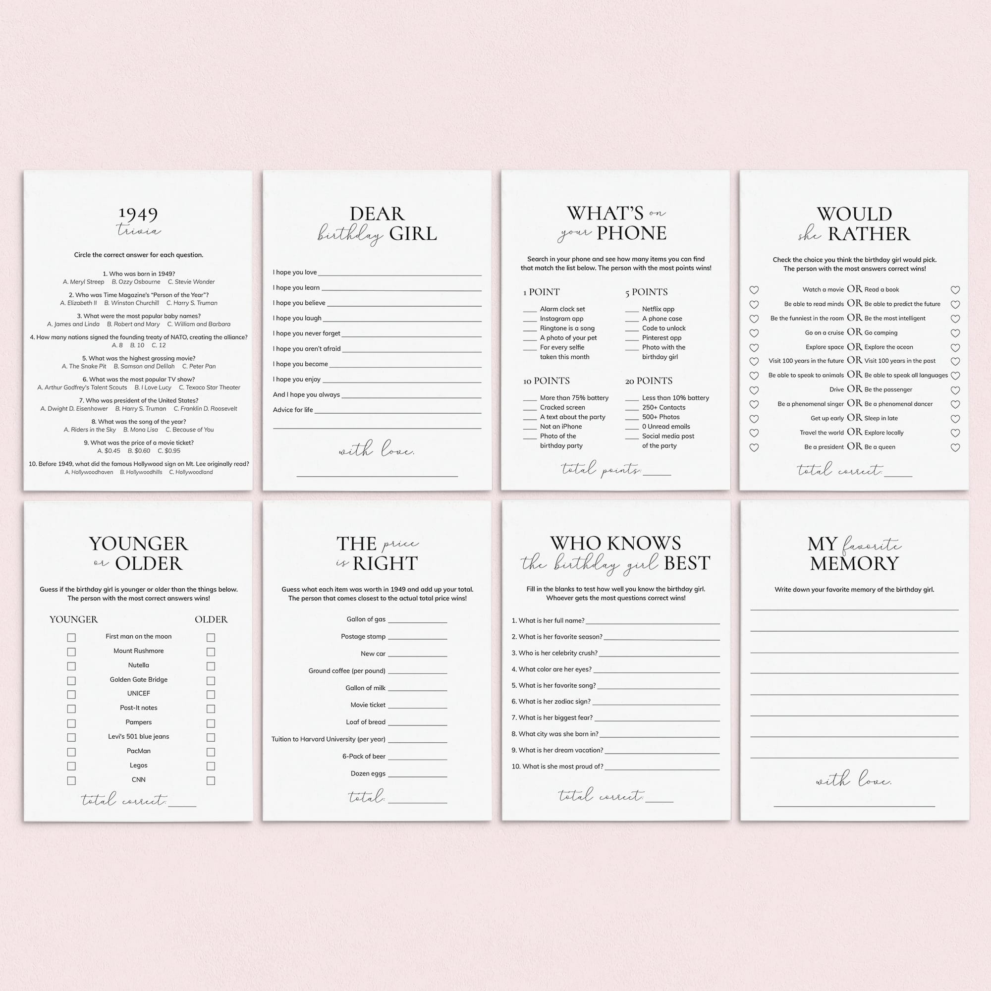 Born in 1949 Birthday Games for Her Printable by LittleSizzle