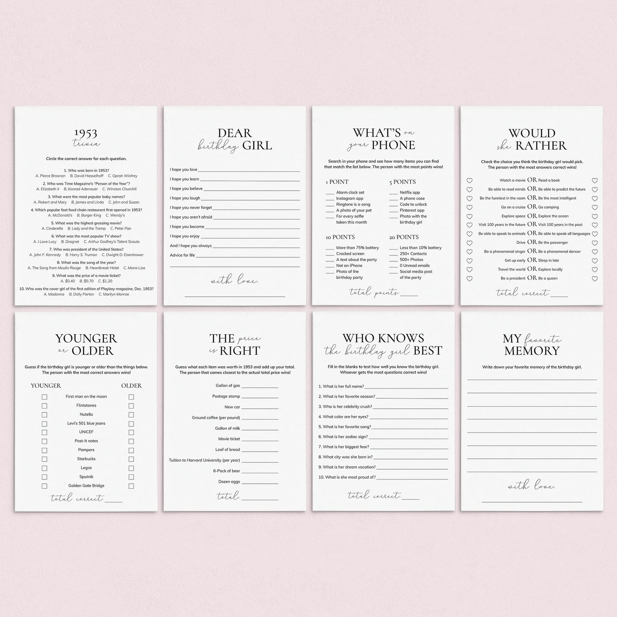 Born in 1953 Birthday Games for Her Printable by LittleSizzle