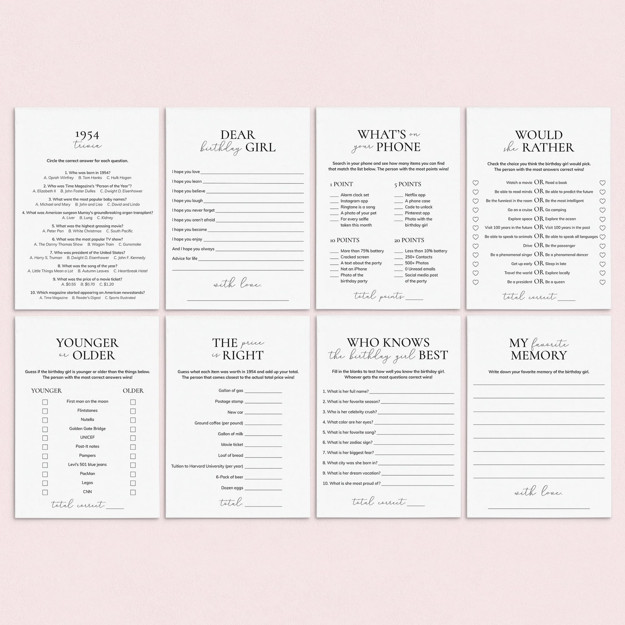 Born in 1954 Birthday Games for Her Printable by LittleSizzle