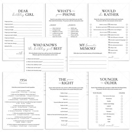 Born in 1954 Birthday Games for Her Printable by LittleSizzle