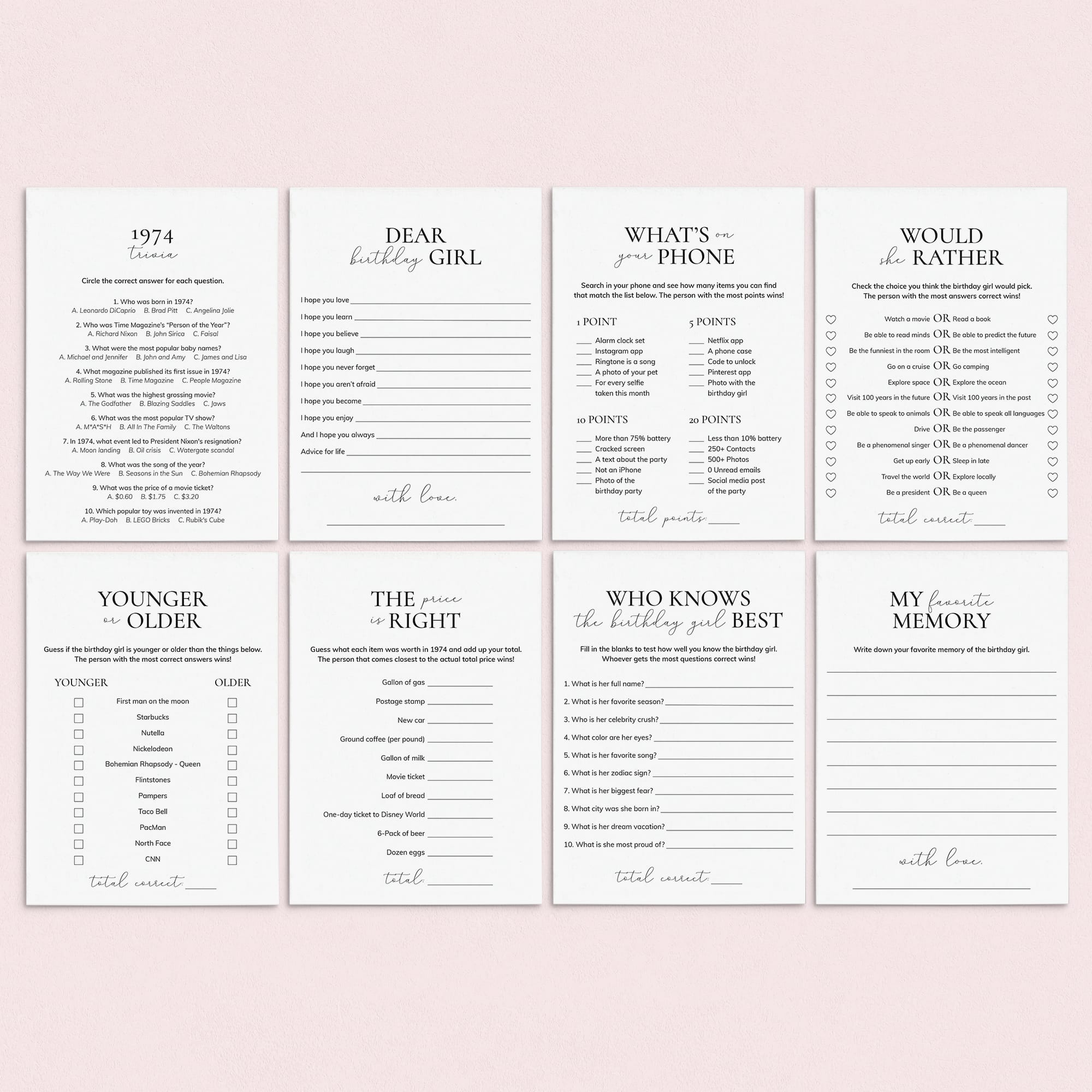 Born in 1974 Birthday Games for Her Printable by LittleSizzle