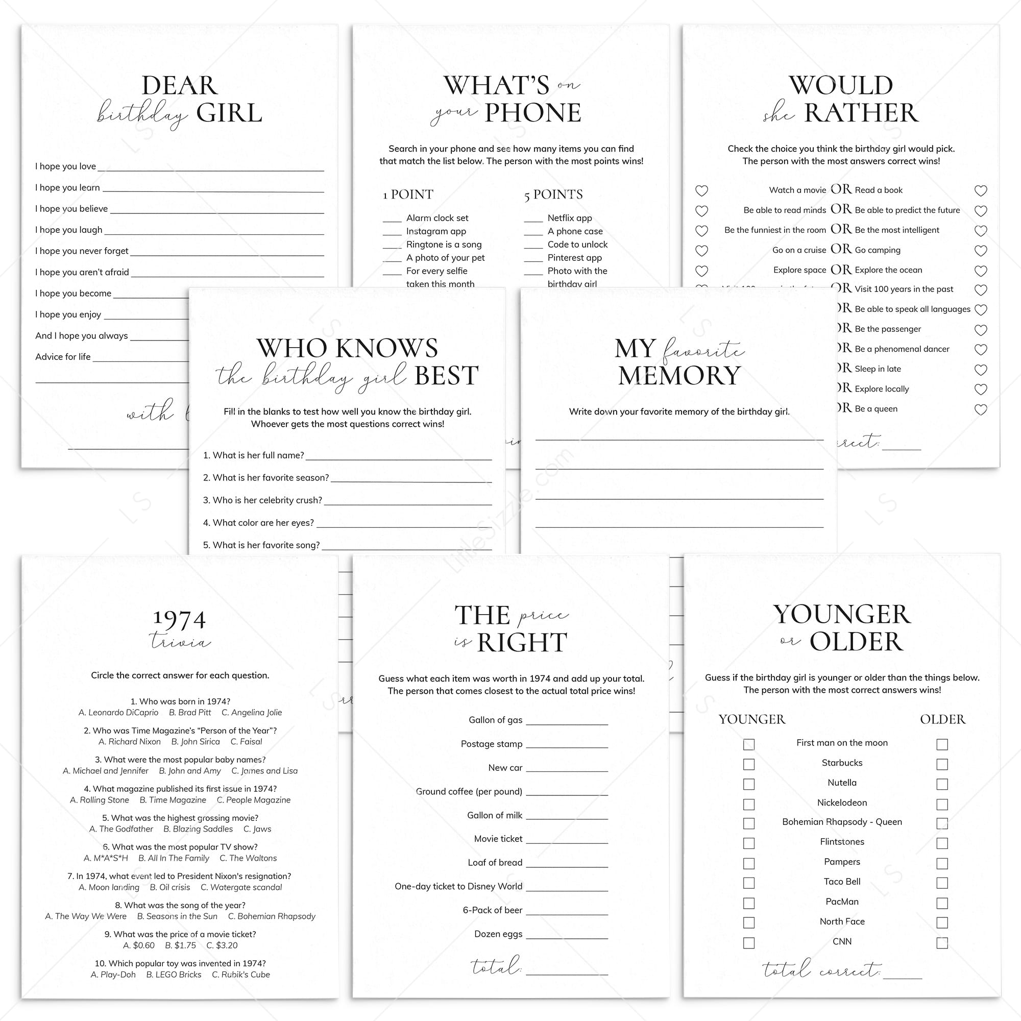 Born in 1974 Birthday Games for Her Printable by LittleSizzle