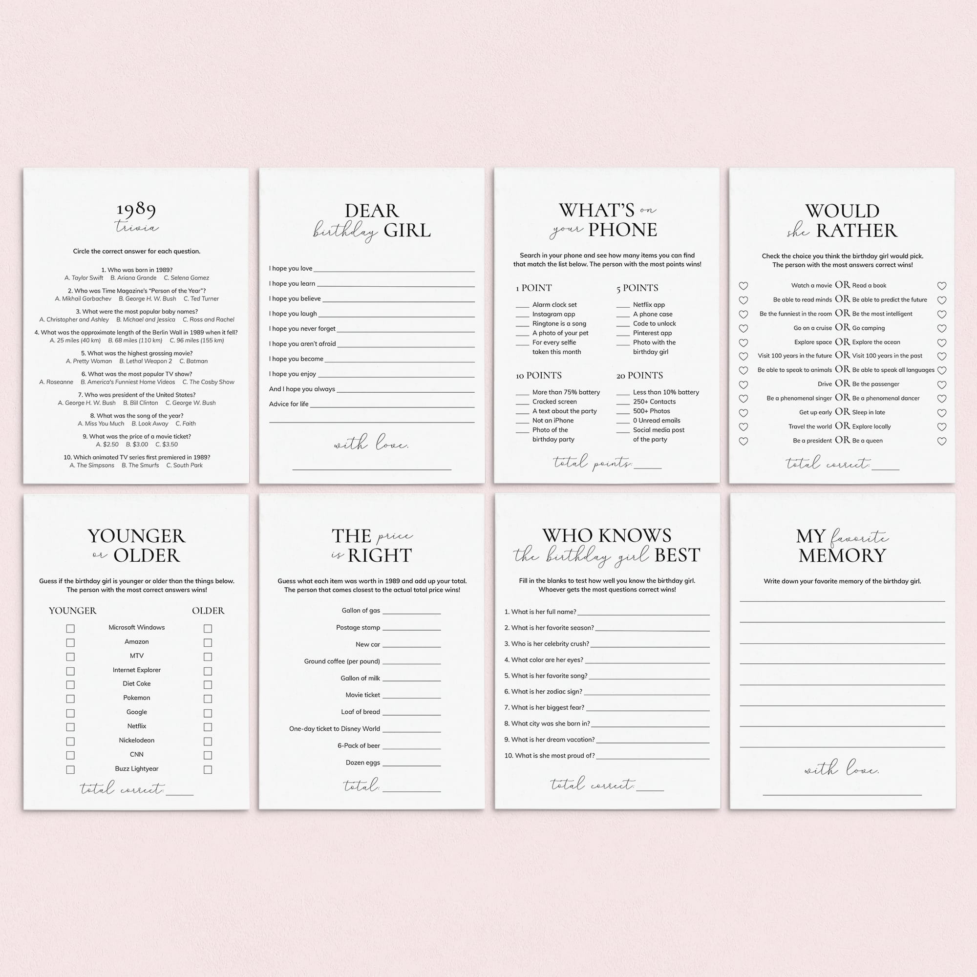 Born in 1989 Birthday Games for Her Printable by LittleSizzle