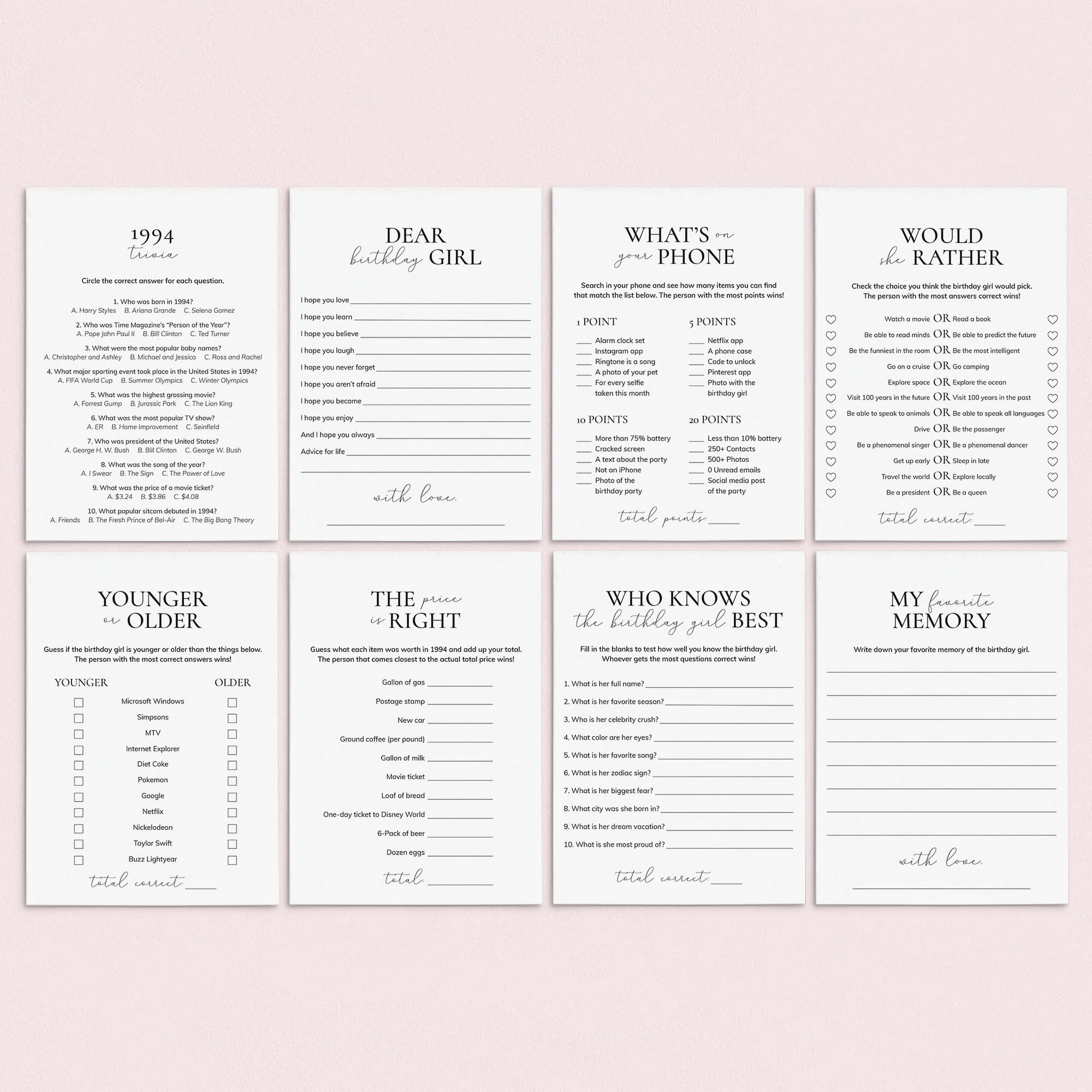 Born in 1994 Birthday Games for Her Printable by LittleSizzle