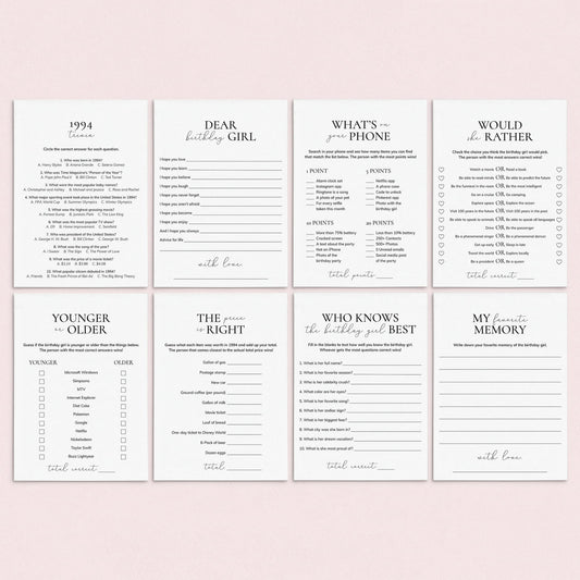 Born in 1994 Birthday Games for Her Printable by LittleSizzle