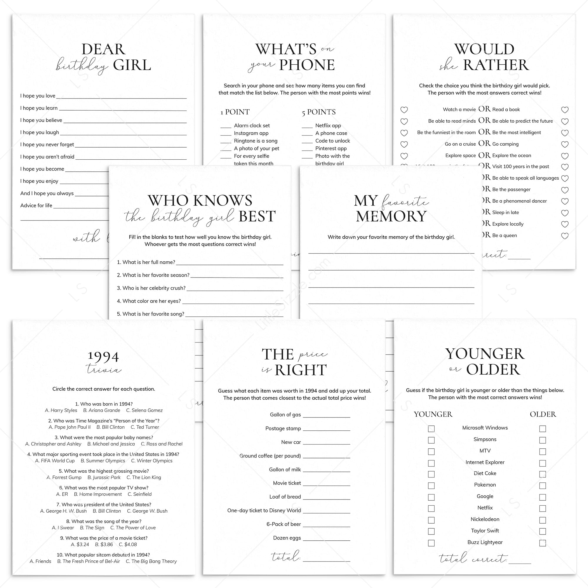 Born in 1994 Birthday Games for Her Printable by LittleSizzle