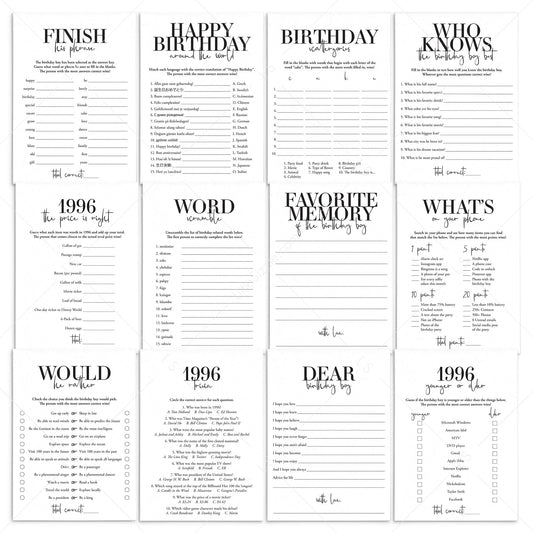 Born in 1996 30th Birthday Party Games Bundle For Men by LittleSizzle
