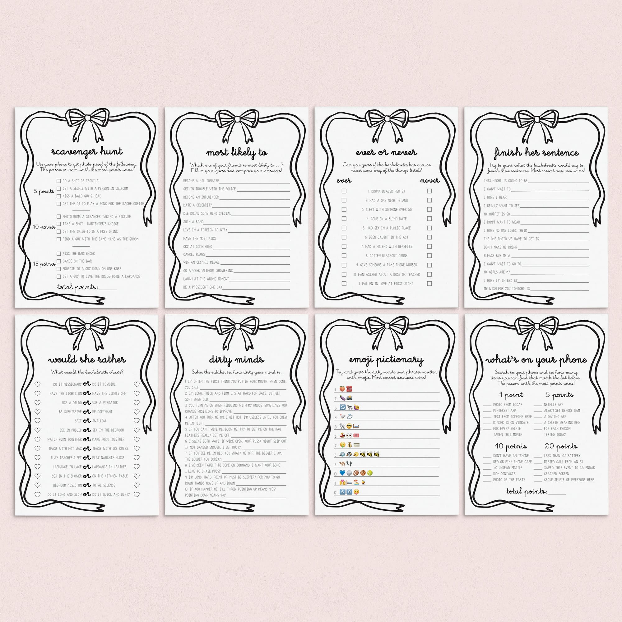 Bachelorette Games Black Bow Theme | Hen Do Party | Hens Night Games by LittleSizzle
