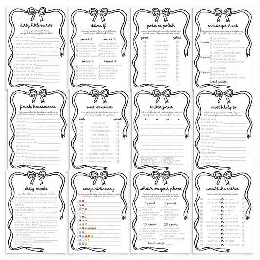 Bow Bachelorette Games Printable Black Wavy Border by LittleSizzle
