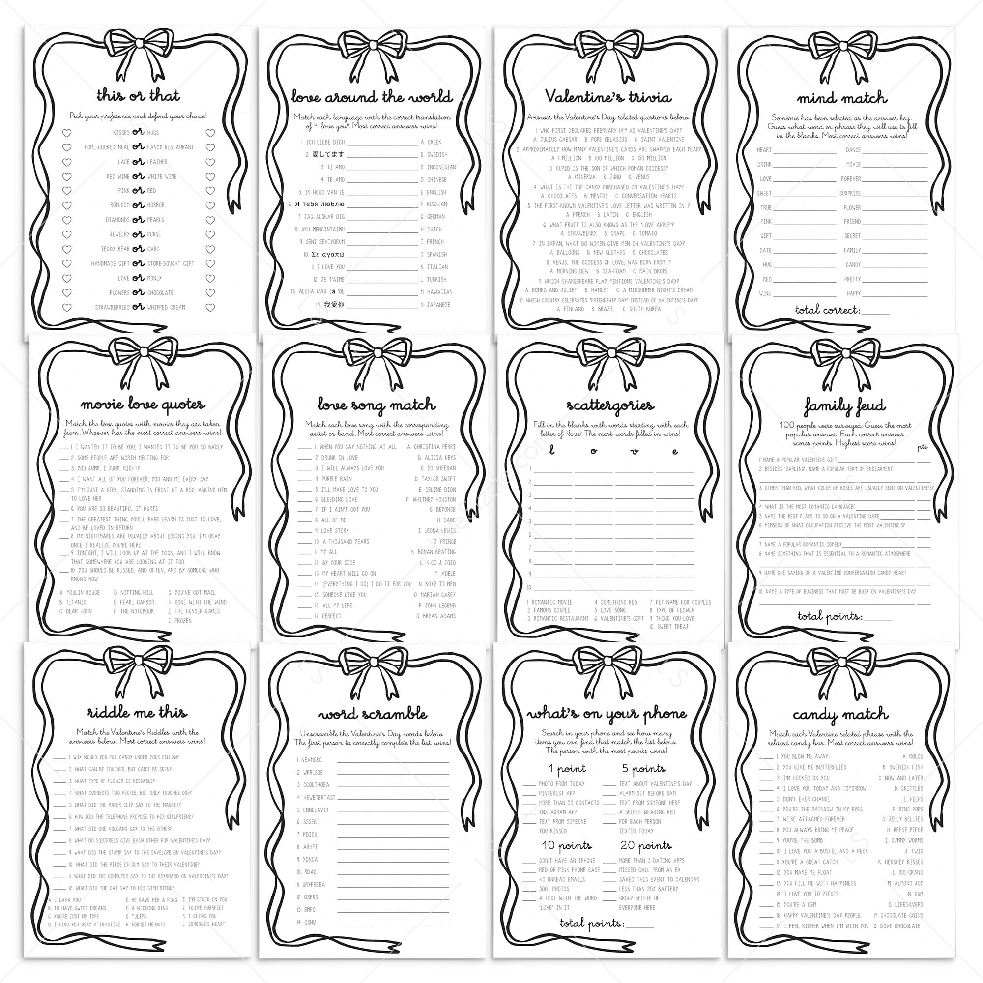 Bow Valentine's Day Games Printable Valentines Party Ideas by LittleSizzle