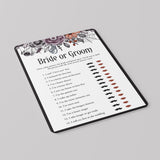 Halloween Theme Floral Bridal Shower Game Bride or Groom