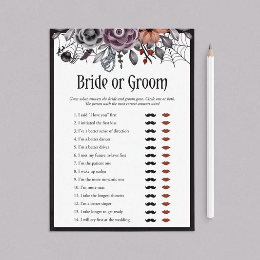 Halloween Theme Floral Bridal Shower Game Bride or Groom by LittleSizzle