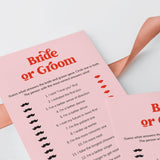 Bride or Groom Questions Pink and Red Bridal Shower Game