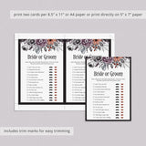 Halloween Theme Floral Bridal Shower Game Bride or Groom