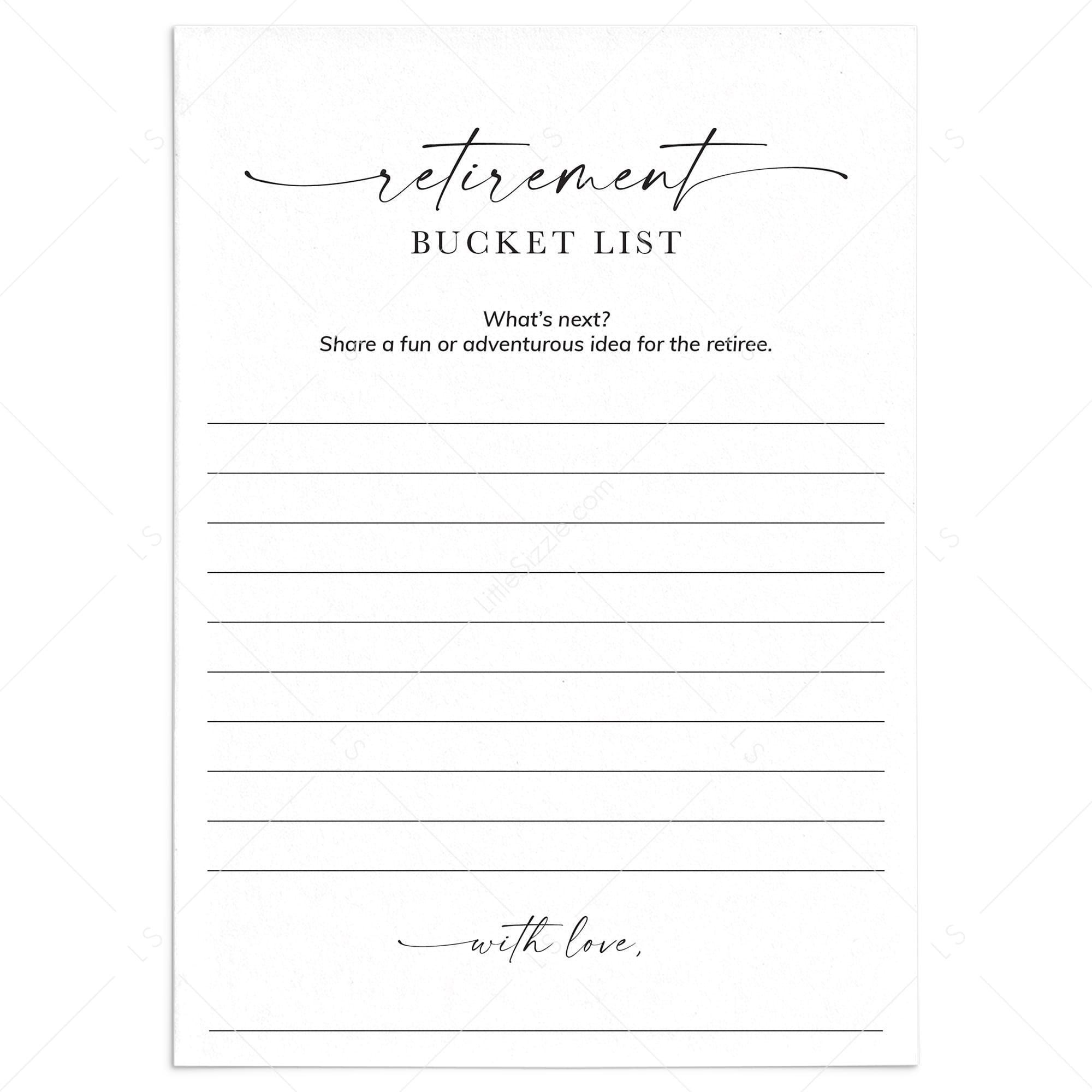 Printable Retirement Bucket List Suggestion Cards by LittleSizzle